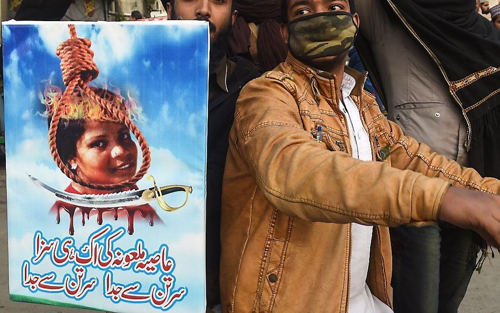 Protesten tegen de vrijlating van Asia Bibi, vrijdag in Pakistan. beeld AFP, Arif Ali