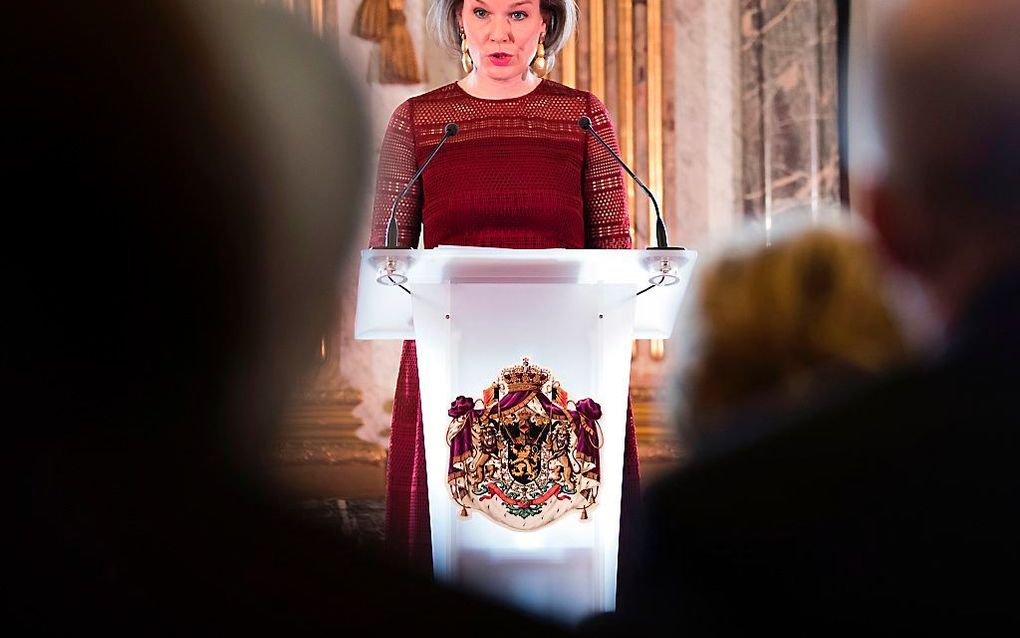 Koningin Mathilde donderdag 4 mei in Brussel tijdens de uitreiking van de Koningin Mathilde Prijs 2017. beeld AFP, Benoit Doppagne