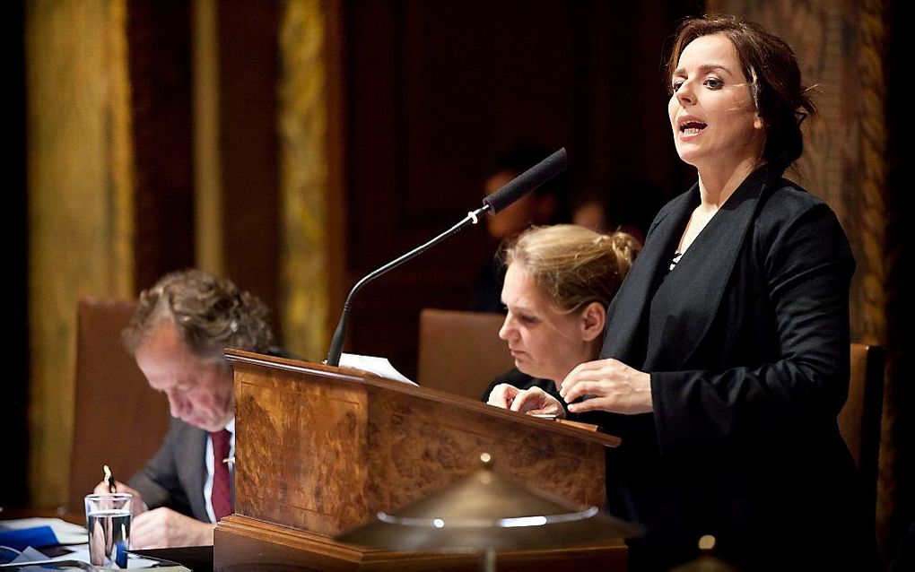 Thieme (PvdD) spreekt in de Eerste Kamer over haar wetsvoorstel rond onbedwelmd slachten, december 2011. De Senaat verwierp haar voorstel in 2012. beeld ANP, Phil Nijhuis