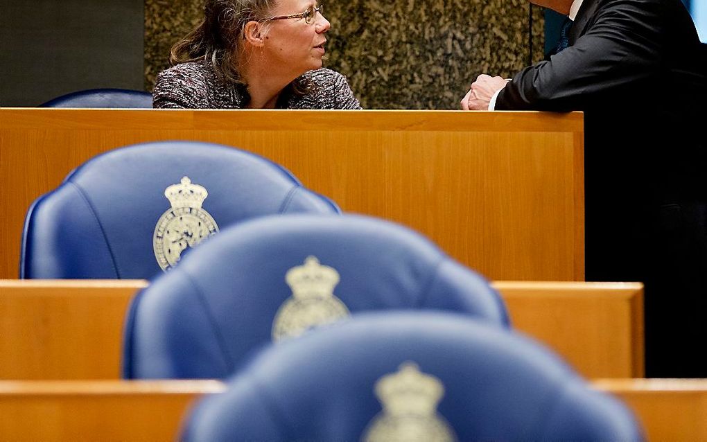 D66-leider Alexander Pechtold spreekt met Andra Neefjes-Borst, de dochter van Els Borst. beeld ANP