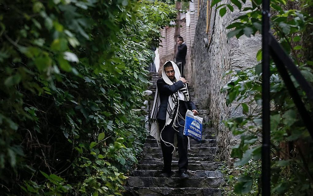 Een orthodoxe in de buurt van het graf van rabbijn Nachman in Oeman. beeld EPA