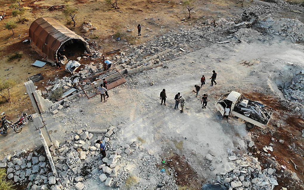 Barisha in de provincie Idlib op de plek waar al-Baghdadi naar verluidt onder vuur werd genomen. beeld AFP