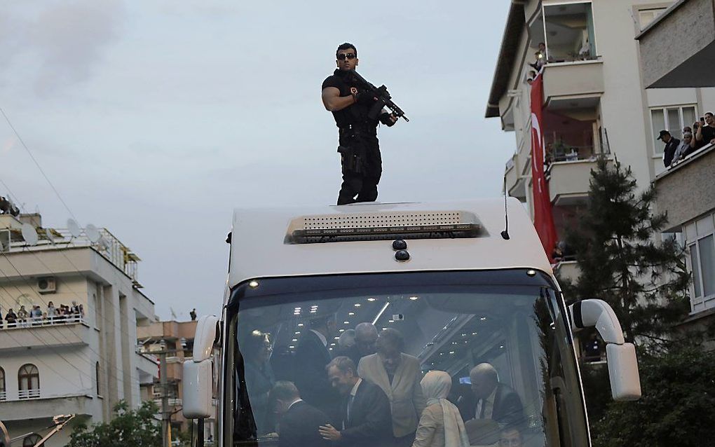 Merkel bezoekt het Turkse Gaziantep, april 2016. beeld AFP