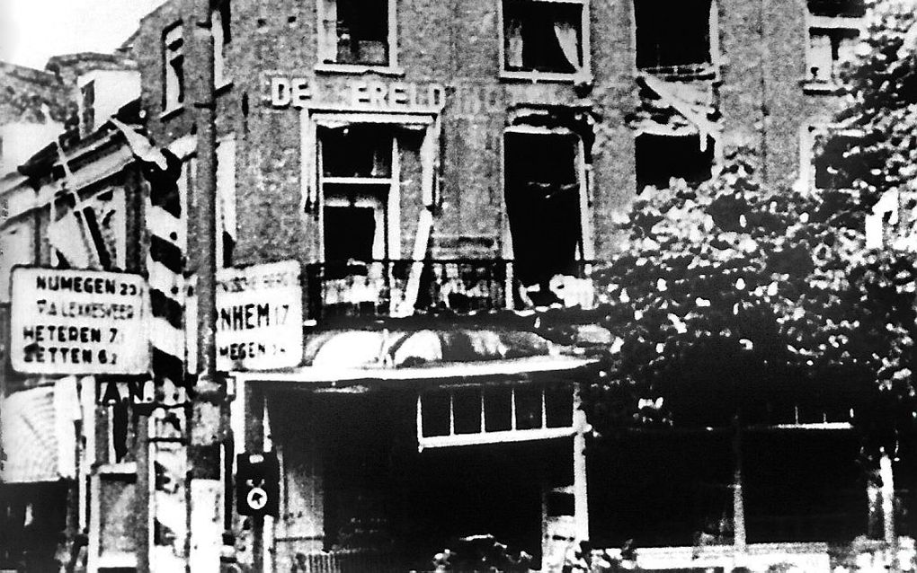 Hotel de Wereld in Wageningen in 1945. beeld ANP