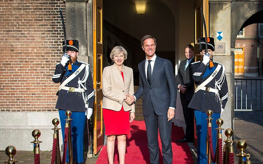 De Britse premier May was maandag voor een kennismakingsbezoek in Den Haag. beeld ANP