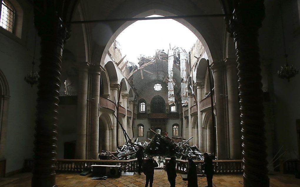 De Sint Eliaskathedraal in Aleppo, op de woensdag voor Kerst. beeld AFP