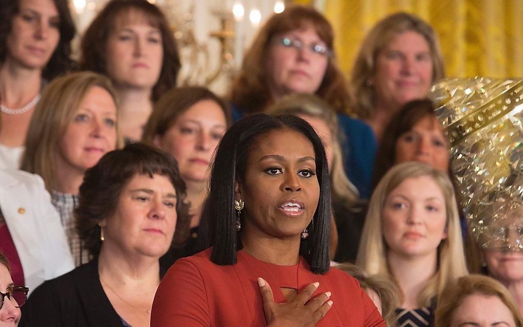 Michelle Obama tijdens haar laatste toespraak als first lady. beeld AFP