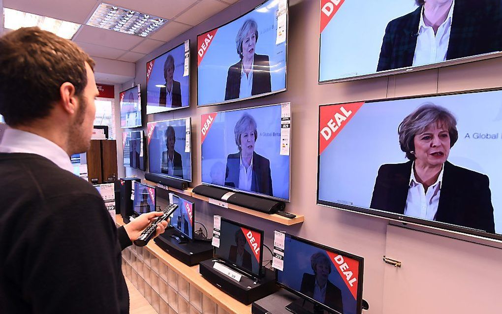 May tijdens haar speech over Brexit. beeld AFP