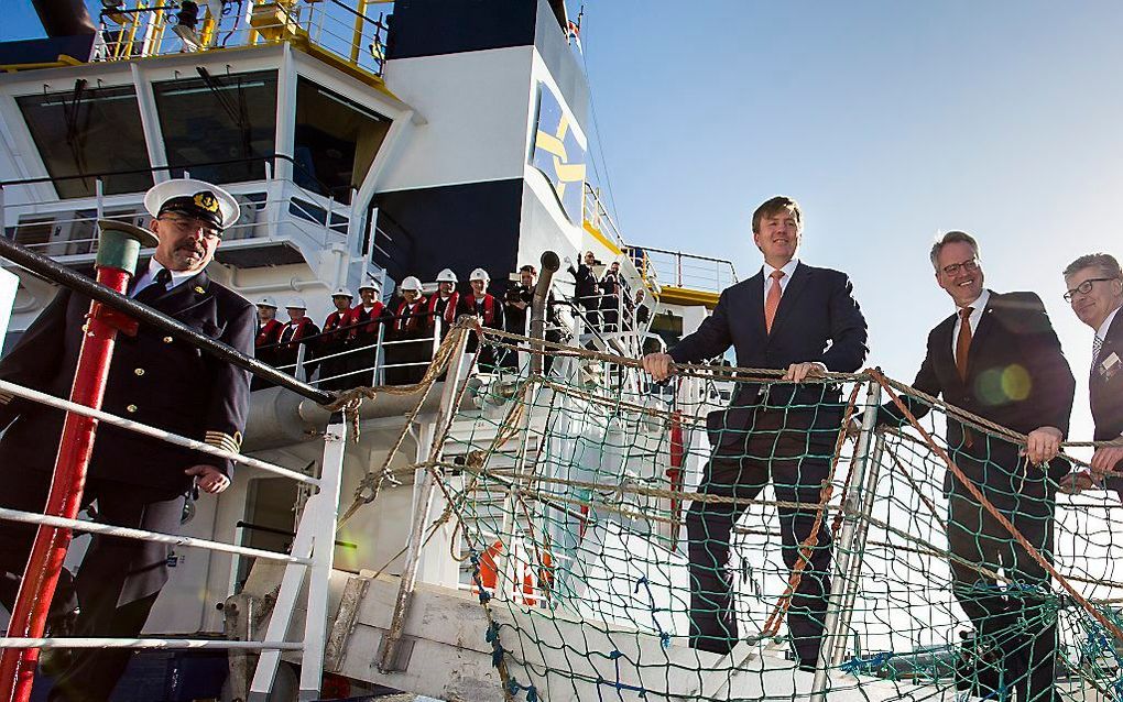 Koning Willem-Alexander tijdens de heropening van het gerenoveerde Maritiem en Logistiek College De Ruyter. beeld ANP