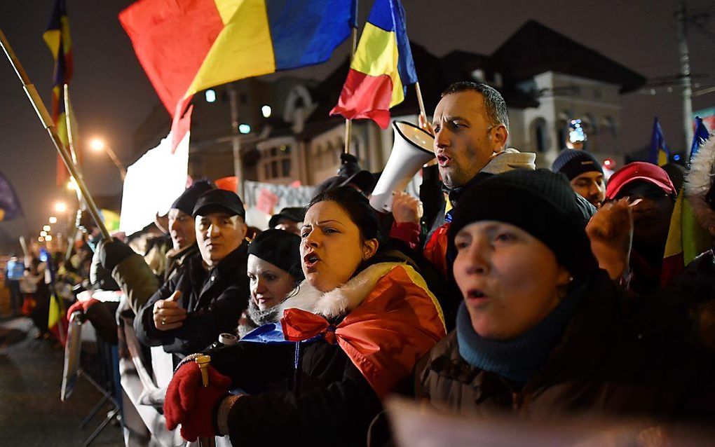 Protest in Boekarest. beeld AFP