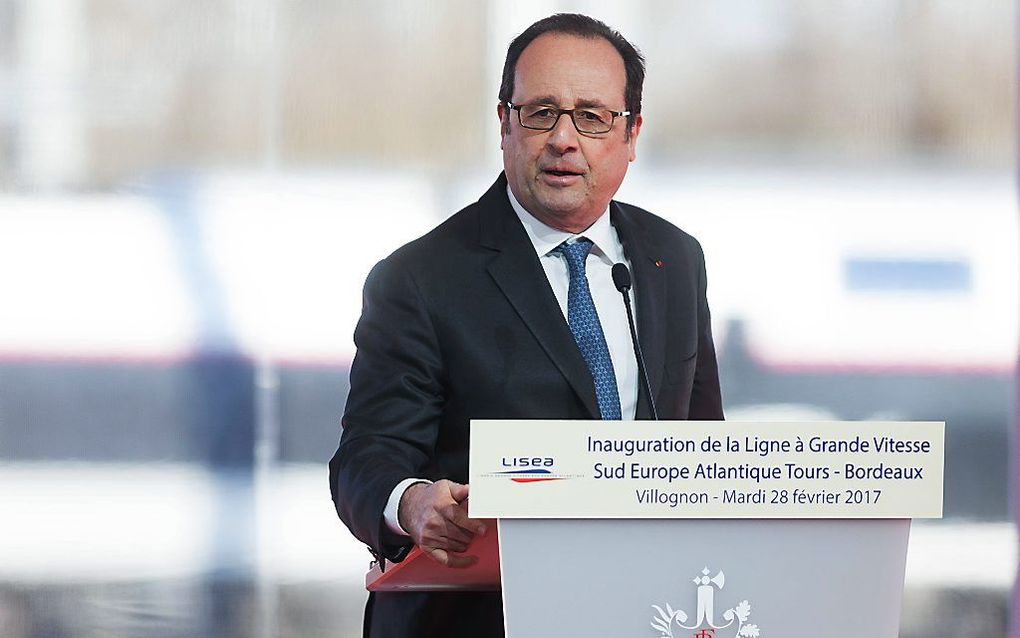 Hollande tijdens zijn toespraak. beeld AFP