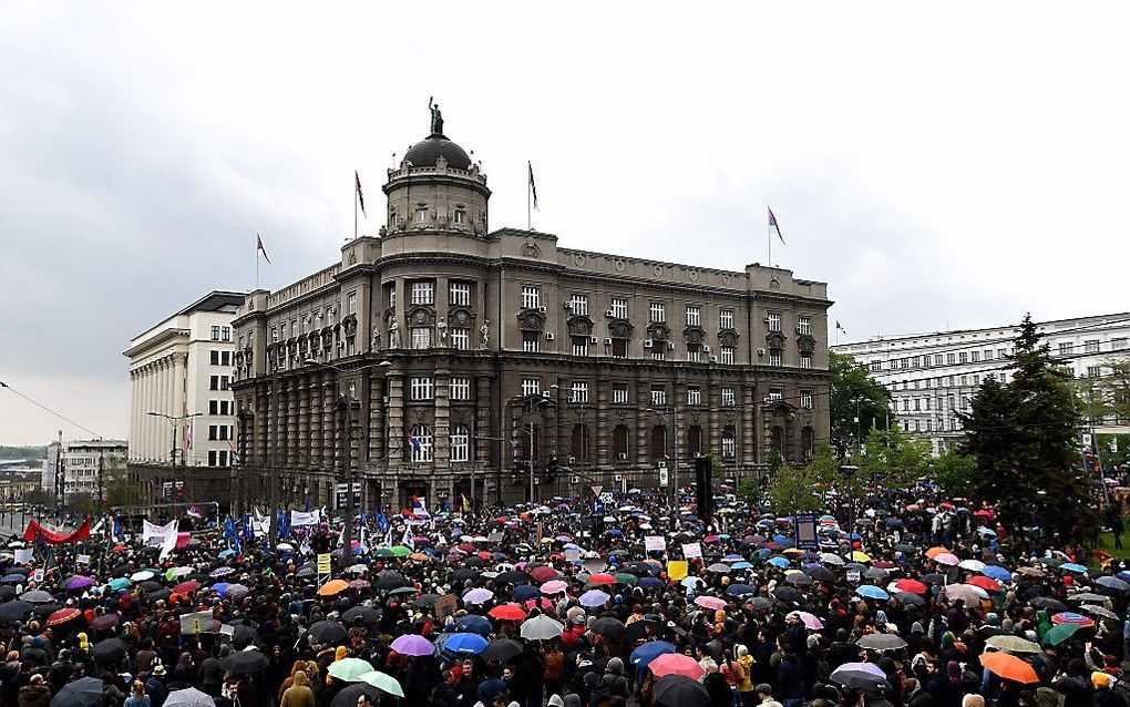 Protest in Belgrado. beeld AFP