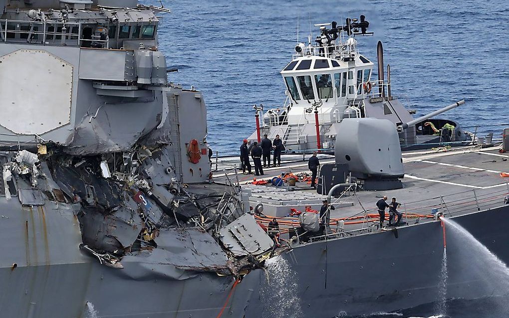 Het schip liep zware schade op. beeld AFP