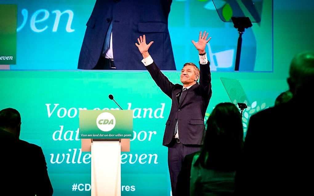 Fractievoorzitter Sybrand van Haersma Buma tijdens het partijcongres van het CDA in Concertgebouw De Vereeniging in Nijmegen. beeld ANP