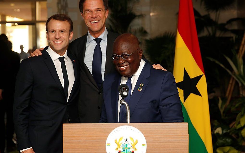 De Franse, Nederlandse en Ghanese president (vlnr). beeld AFP