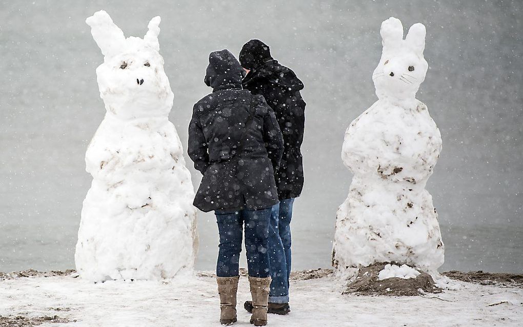 Sneeuw op het Noord-Duitse eiland Fehmarn. beeld AFP