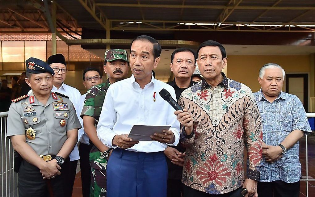 De Indonesische president Widodo tijdens een persconferentie in mei na een serie bomaanslagen op christelijke kerken. Beeld AFP, Rusman Jhony