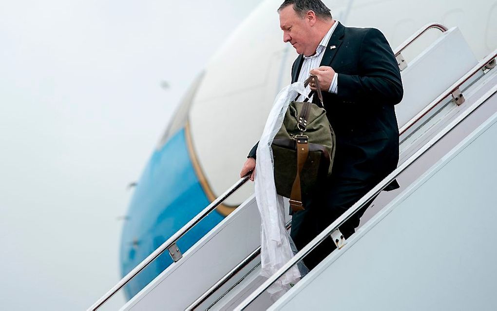 Pompeo tijdens een tussenstop in Japan. beeld AFP