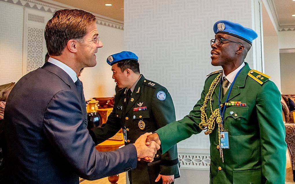 Premier Rutte ontmoet VN-militairen in New York. beeld ANP