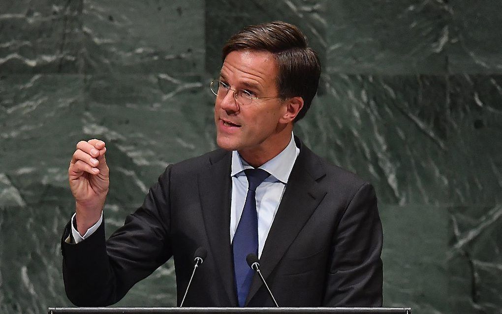 Premier Rutte spreekt de Algemene Vergadering van de Verenigde Naties toe. beeld ANP