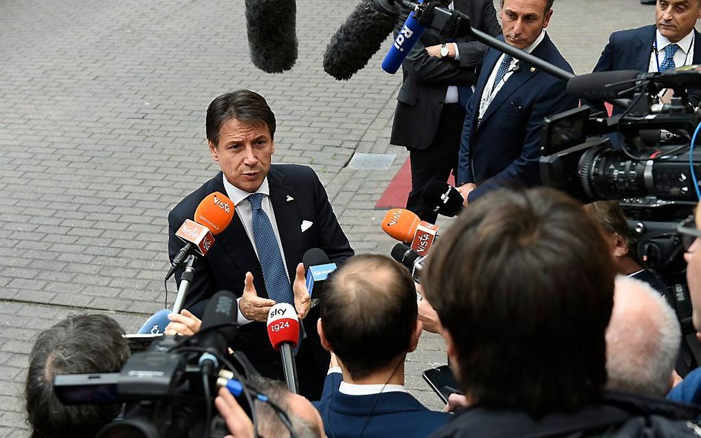 De Italiaanse premier Giuseppe Conte in Brusse. beeld AFP