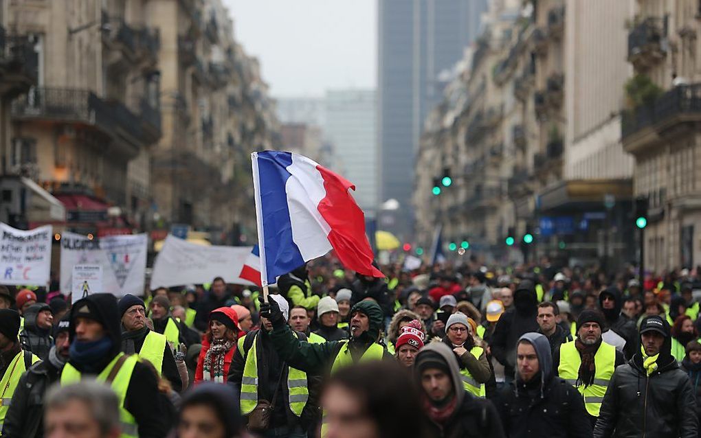 Demonstratie van de ‘gele hesjes’ in de Franse stad Rennes. beeld AFP