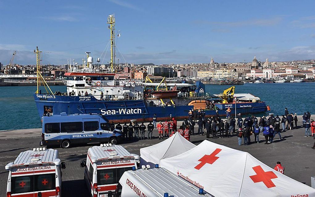 De Sea Watch 3 in de haven van Catania, Italië. beeld EPA