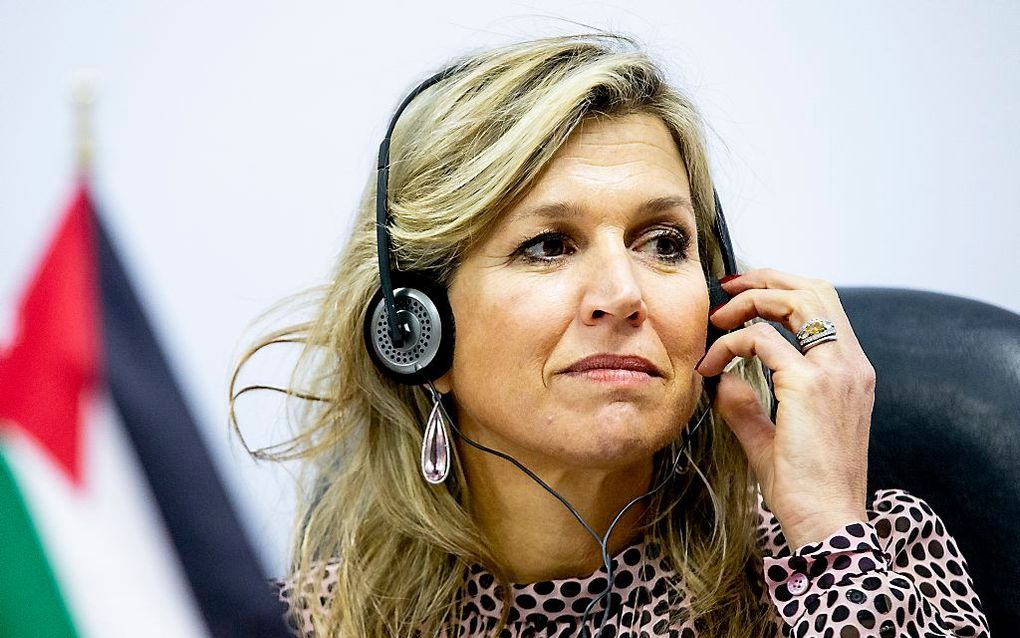 Koningin Máxima tijdens een persconferentie ter afsluiting van het bezoek dat ze als VN-gezant bracht aan Jordanië. beeld ANP, Patrick van Katwijk