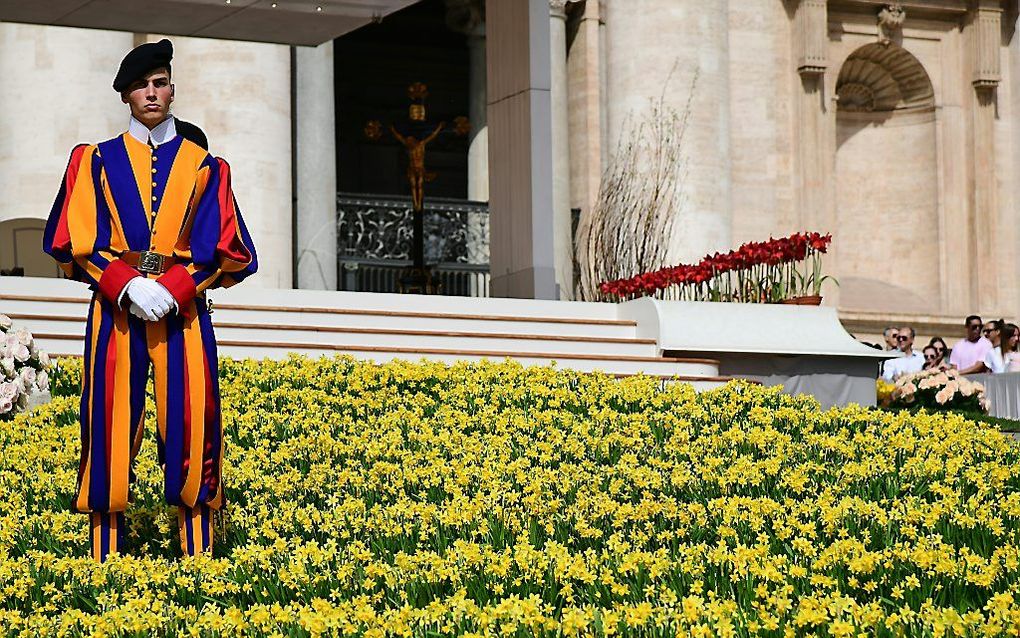 De Garde is het kleinste leger ter wereld. Paus Franciscus gaf een jaar geleden opdracht het aantal gardisten uit te breiden van 110 naar 135. beeld AFP