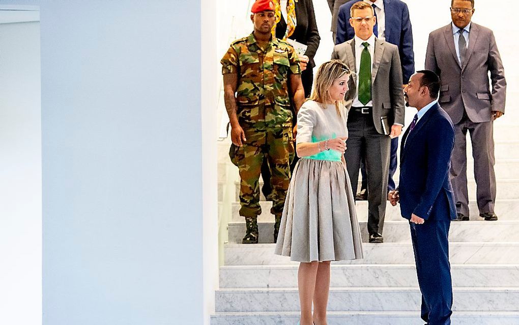 Koningin Máxima en minister-president Abiy Ahmed. beeld ANP