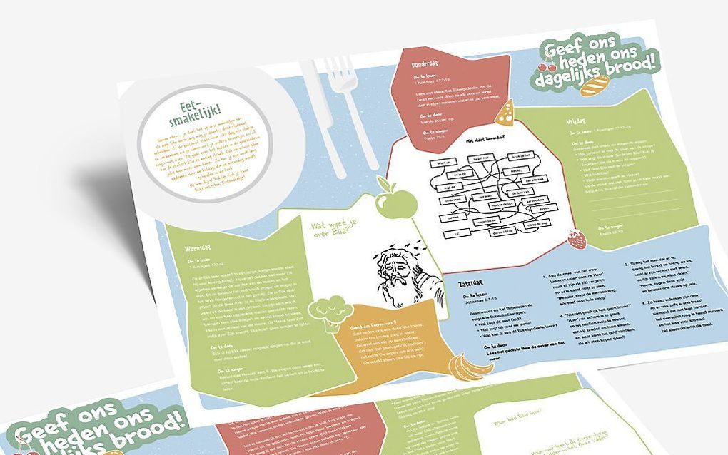 De placemat die het Landelijk Contact Jeugdwerk (LCJ) voor biddag heeft ontwikkeld. Het thema ”Geef ons heden ons dagelijks brood" staat centraal. beeld LCJ