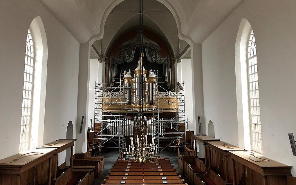 Het orgel in de Pieterskerk in Breukelen, hier nog in de steigers. beeld Stichting Vrienden van de Pieterskerk te Breukelen