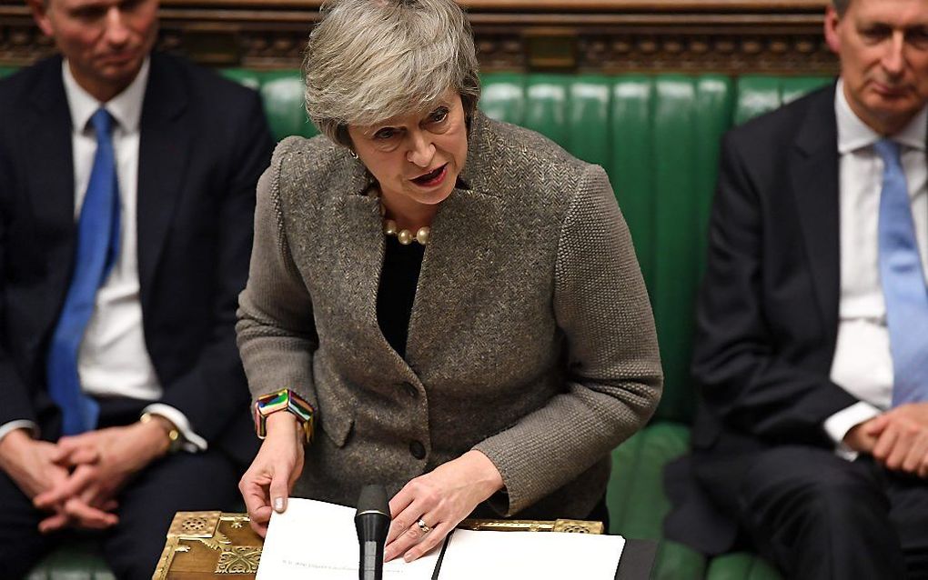 Premier May in het Britse Lagerhuis. beeld AFP, Jessica Taylor