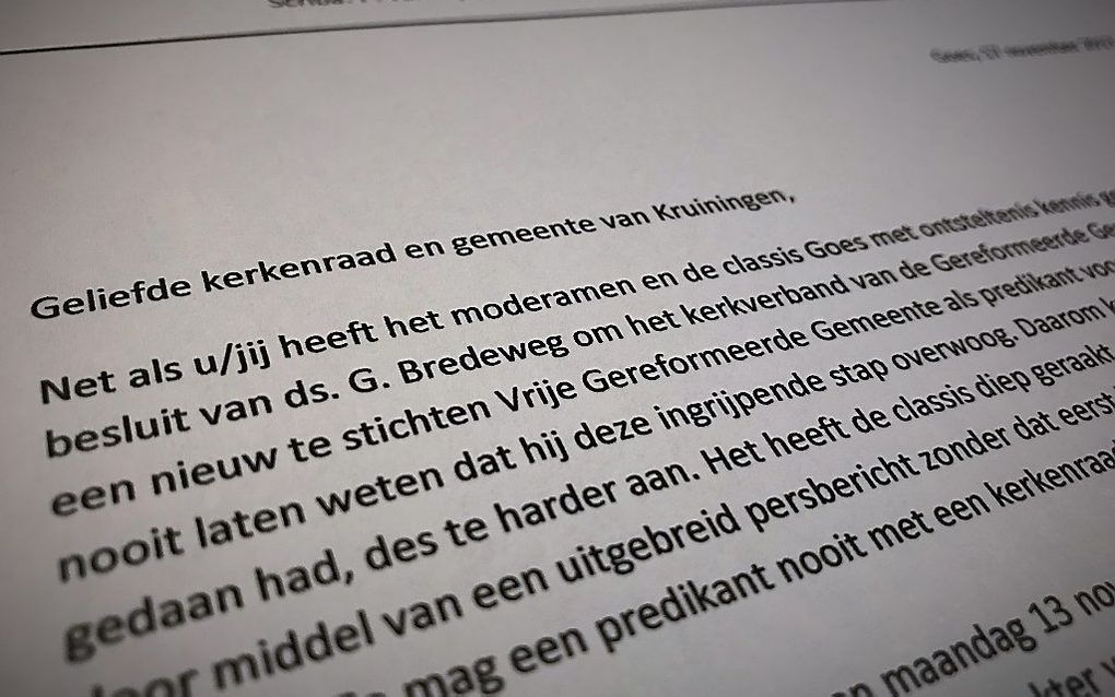 Brief van de classis Goes van de Gereformeerde Gemeenten. beeld RD