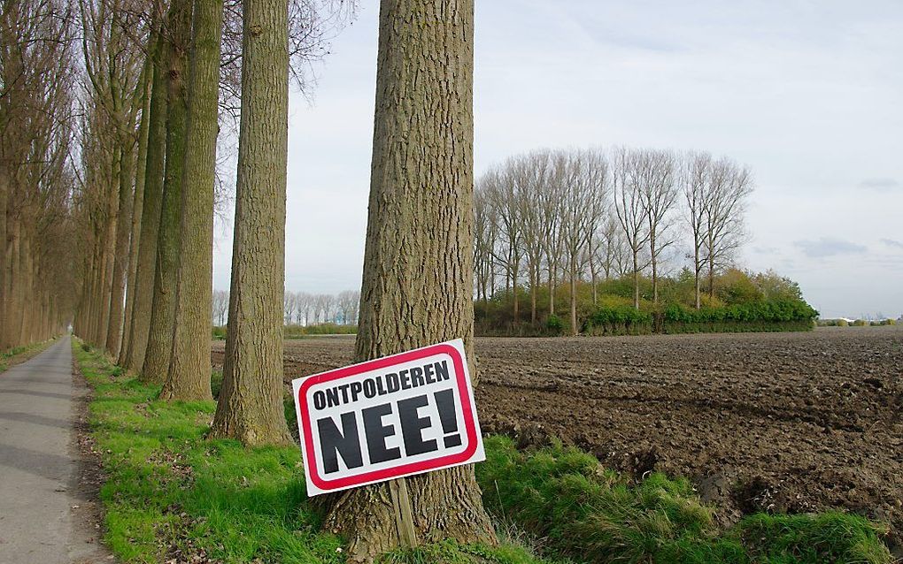 Protest tegen ontpoldering in de Hedwigepolder. beeld Van Scheyen Fotografie