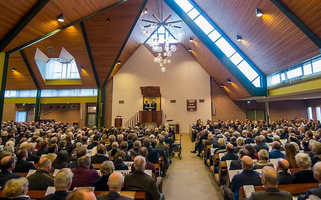 Jaarlijkse Israëldag van de Gereformeerde Gemeenten in het kerkgebouw van Hardinxveld-Giessendam. beeld Cees van der Wal