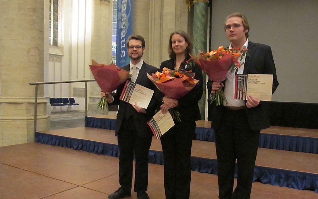 De prijswinnaars van het concours, met rechts Adriaan Hoek. Beeld Pieter Baak