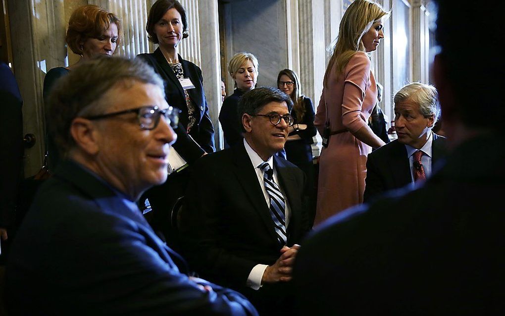 Koningin Máxima woonde dinsdag in Washington een forum bij in het gebouw van de Treasury, het Amerikaanse ministerie van Financiën. Ook Bill Gates was aanwezig. beeld AFP