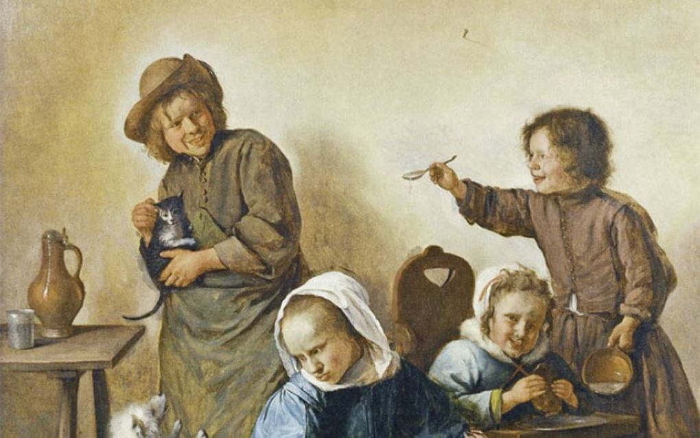 Jan Steen, Pannekoeken bakkende kinderen. Beeld Nivaagaards Malerisamling