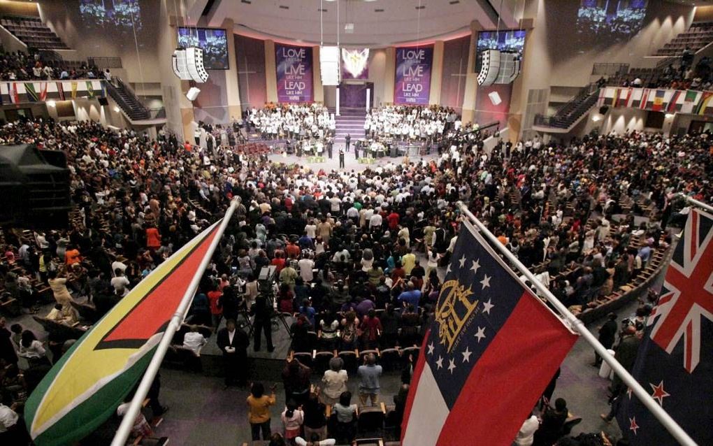 New Birth Missionary Baptist Church, een megakerk in de Amerikaanse stad Lithonia (Georgia). Beeld EPA