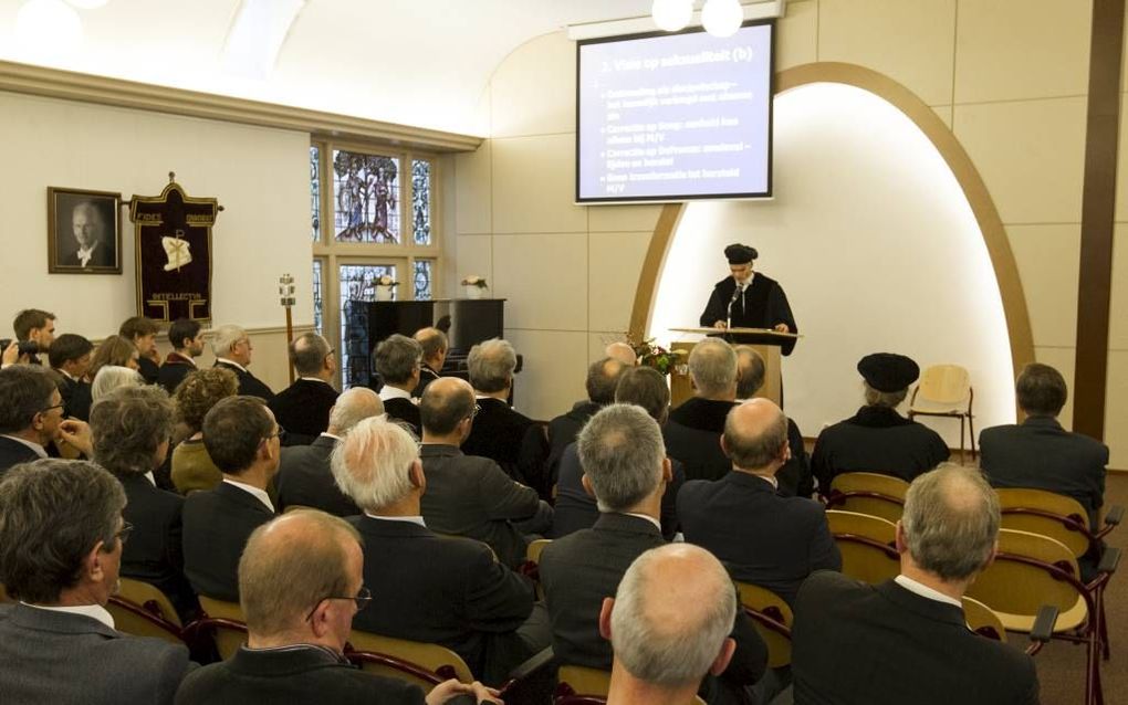 In Kampen vond maandag de 161e diesviering van de Theologische Universiteit Kampen (TUK) plaats. Prof. A. L. Th. de Bruijne sprak de diesrede uit met de titel ”Seksualiteit in het laatste der dagen”. beeld RD, Anton Dommerholt