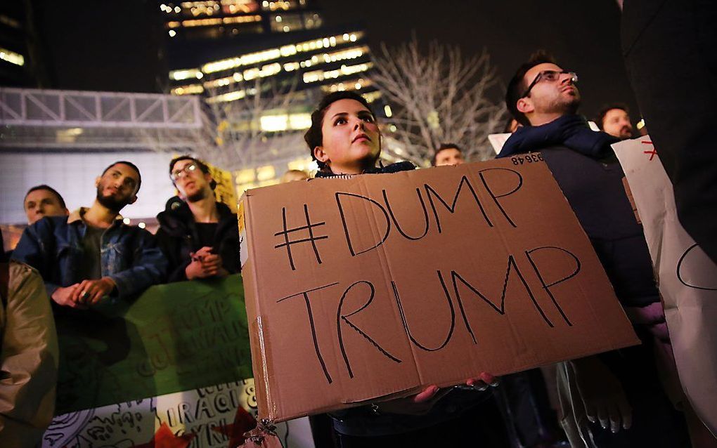 Protest tegen de uitlatingen van Trump, donderdag in New York. Beeld AFP