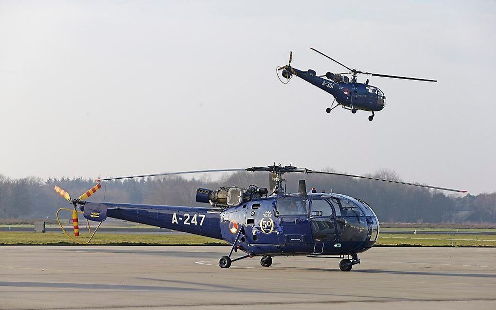 Het Defensie Helikopter Commando (DHC) op vliegbasis Gilze-Rijen heeft dinsdag na ruim 50 jaar afscheid genomen van de vier laatste Alouette III-helikopters. beeld ANP