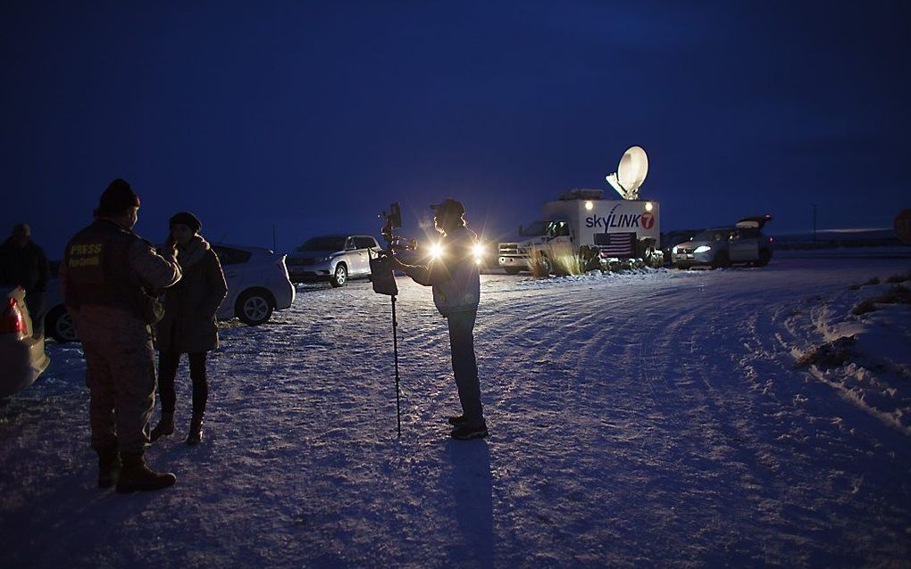 Media verzamelen zich in Burns, Oregon. Beeld AFP