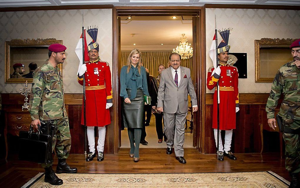 Koningin Máxima heeft donderdag in het presidentiële paleis in Islamabad een ontmoeting met president Mamnoon Hussain van Pakistan. beeld ANP