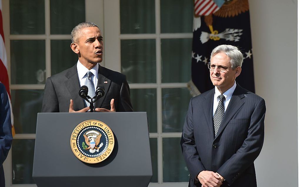 Washington. De Amerikaanse president Obama droeg woensdagmiddag jurist Garland voor als nieuw lid van het federale hooggerechtshof. beeld AFP