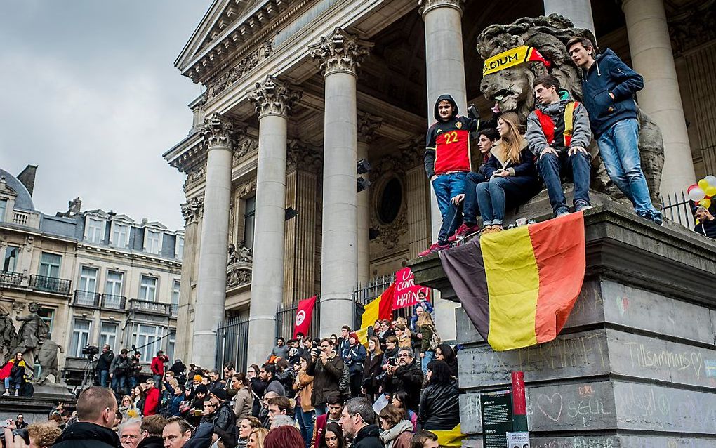 Het beursplein in Brussel, een dag na de aanslagen. Beeld ANP