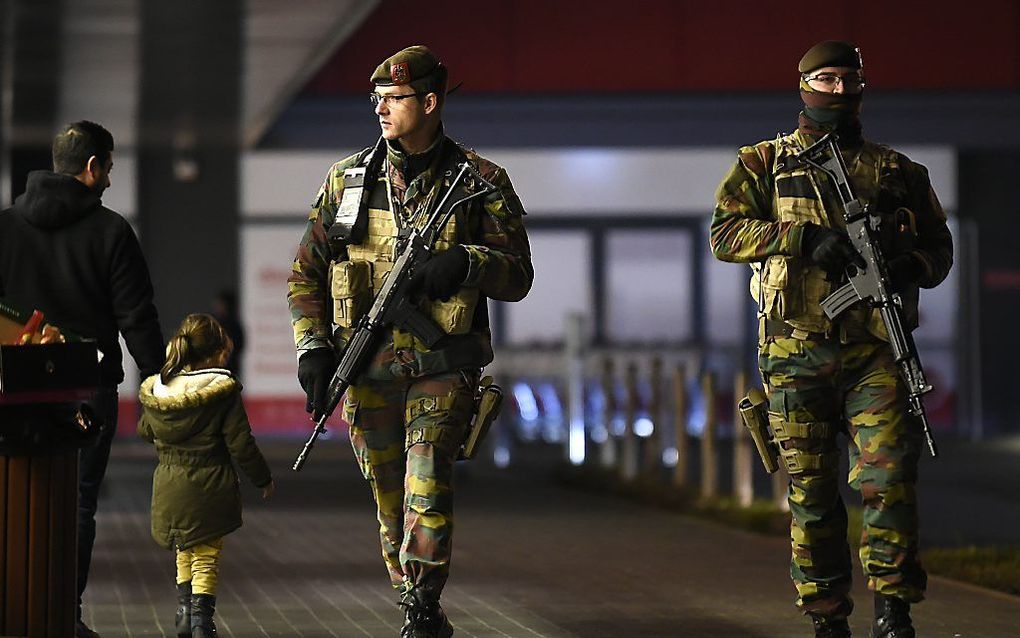 Belgische militairen patrouilleren in Verviers. beeld AFP