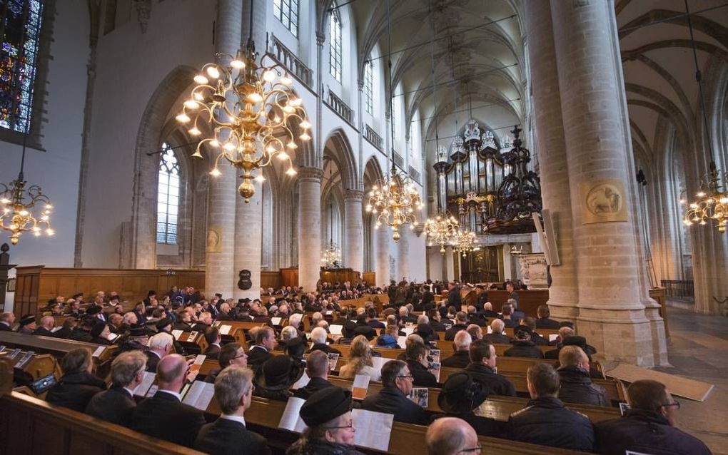 Herdenkingsbijeenkomst ter gelgenheid van het vijftigjarig bestaan van de Gereformeerde Bijbelstichting (GBS), vrijdagavond in de Grote Kerk in Dordrecht. beeld Dirk Hol