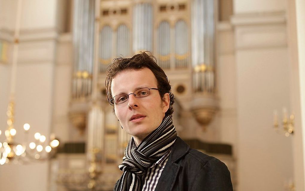 Gerben Budding bij zijn benoeming in 2009 tot organist van de Grote Kerk in Gorinchem. Beeld Sjaak Verboom